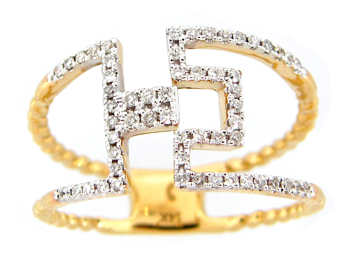DIAMOND BUCKLE SPLIT SHANK RING, 14KY (N)