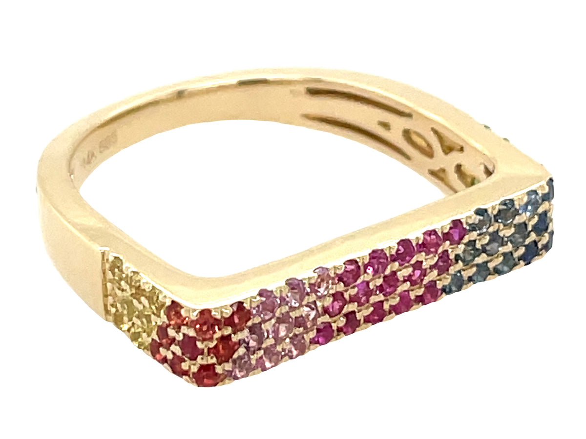 RAINBOW SAPPHIRE, RUBY & TSAVORITE FLAT BAR RING, 4.3MM