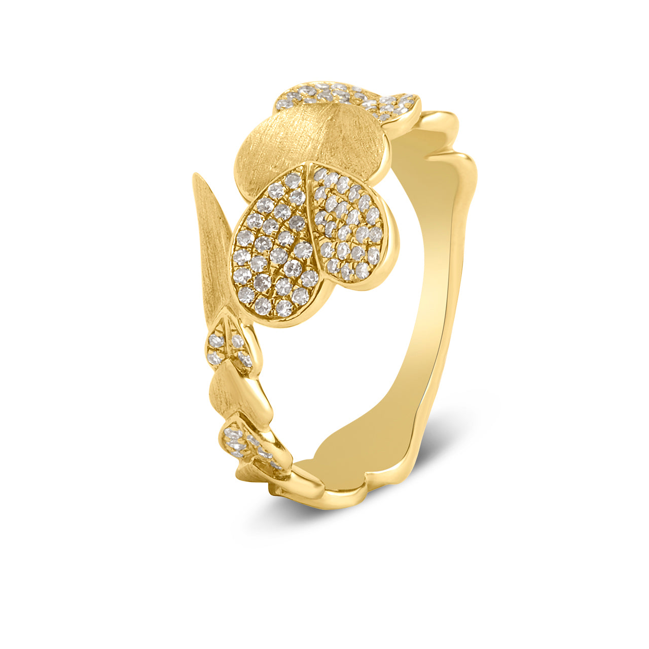Diamond Trailing Hearts Bypass Ring