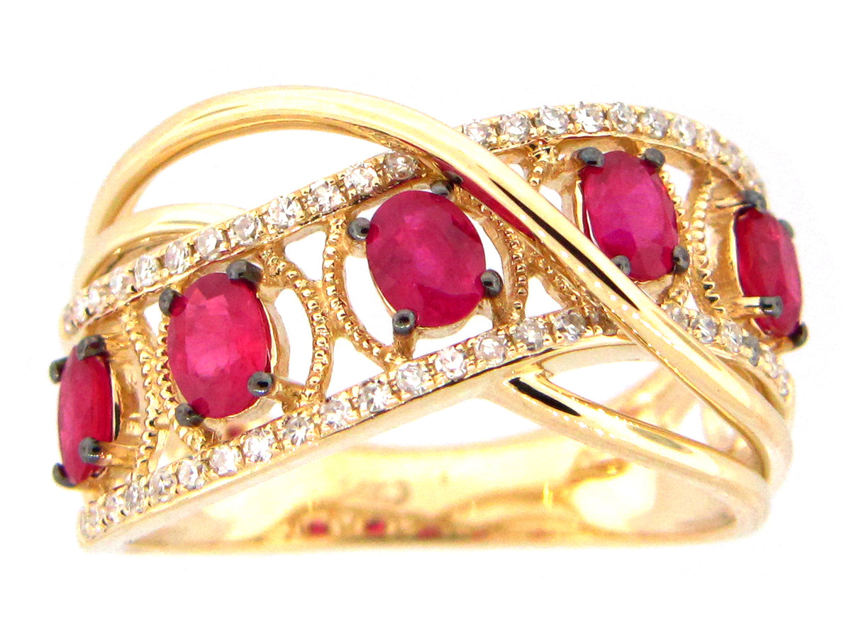 RUBY & DIAMOND RING, 14KY (H)