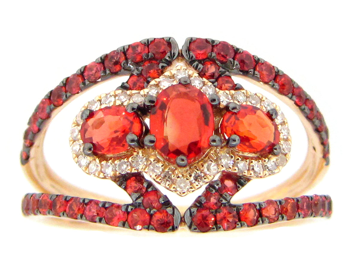 ORANGE SAPPHIRE & DIAMOND RING, 14KY (U)