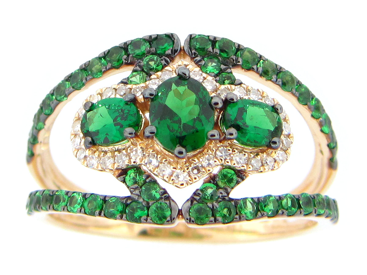 TSAVORITE & DIAMOND RING, 14KY (N)