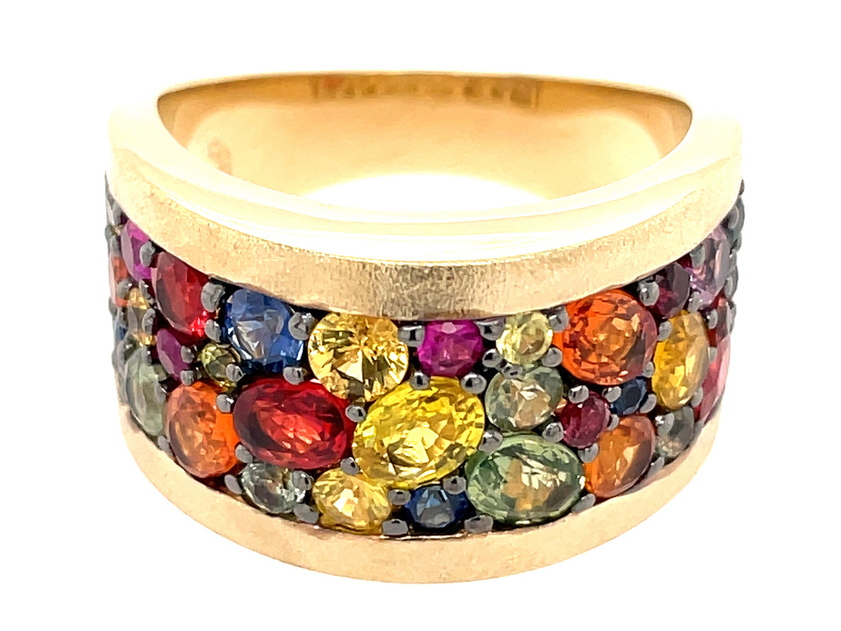 RAINBOW SAPPHIRE PAVE THICK EDGE RING, SATIN FINISH