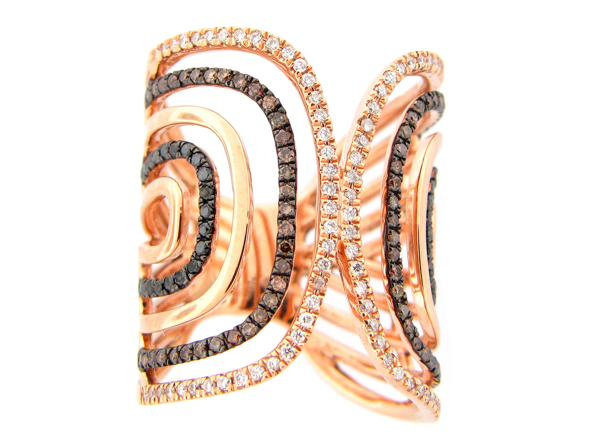 BLACK, BROWN & WHITE DIAMOND RING, 18KR (R/N)