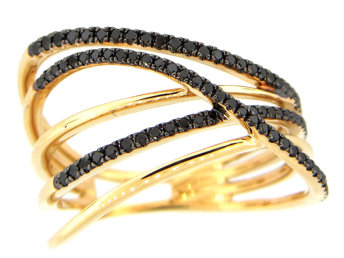 BLACK DIAMOND OBLONG MULTI STRAND RING, 14KY (R)