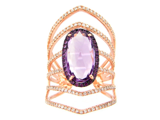 AMETHYST & DIAMOND RING, 14KR (H)