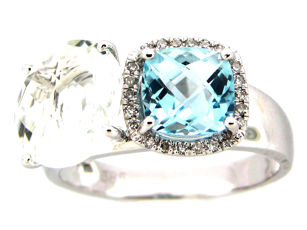 BLUE TOPAZ & DIAMOND RING, 14KW (R)