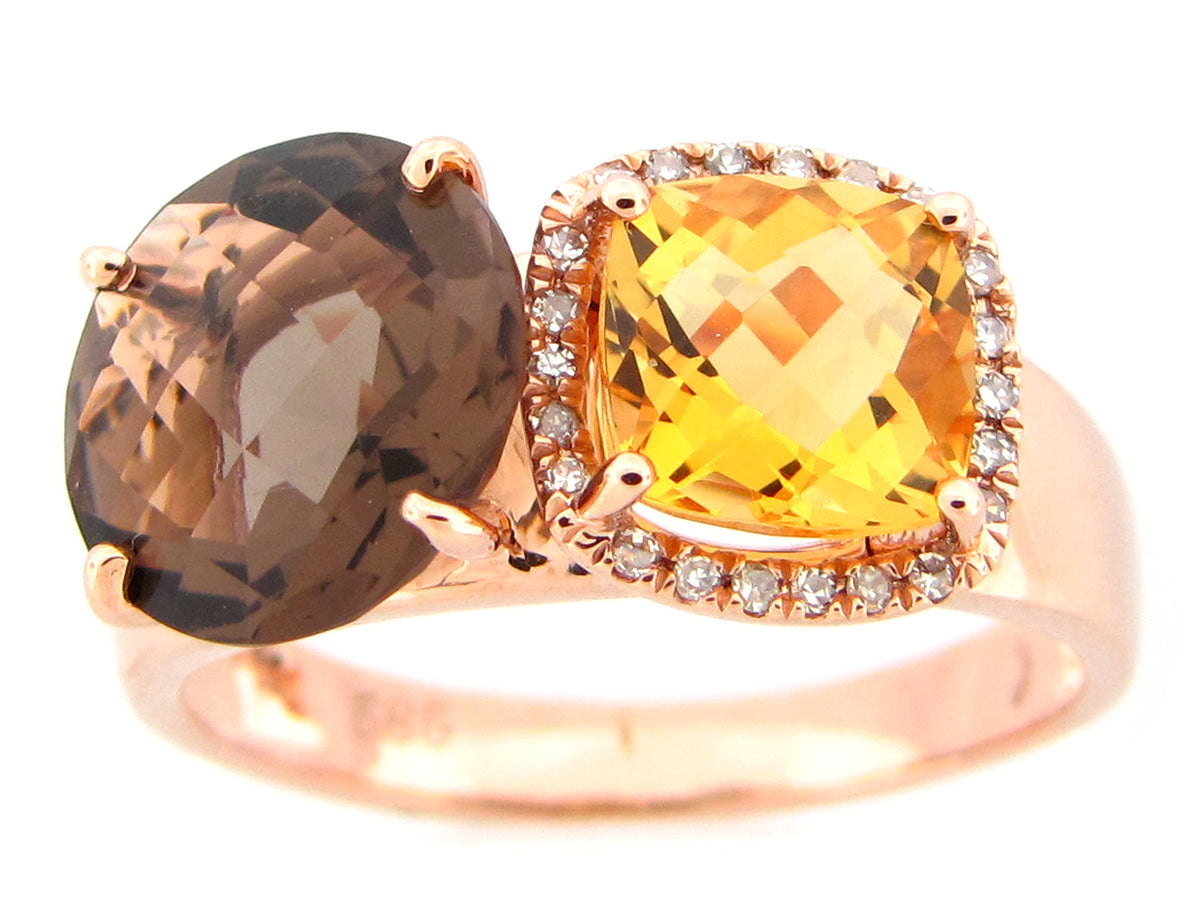 CITRINE/SMOKEY QUARTZ & DIAMOND RING, 14KR (H)