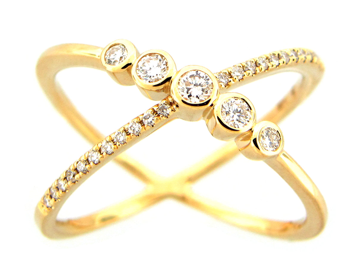 DIAMOND BEZEL X RING, 14KY (N)