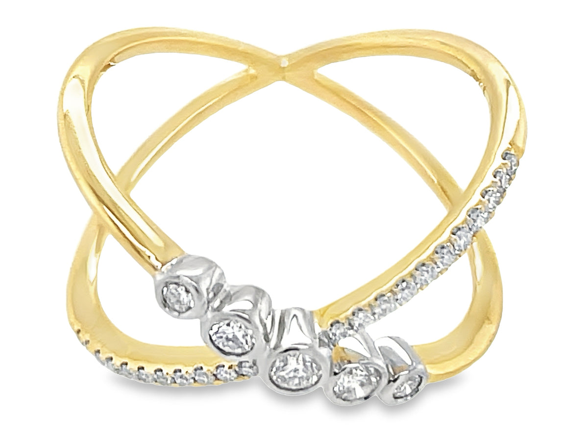 DIAMOND BEZEL X RING, WHITE RHODIUMED BEZELS