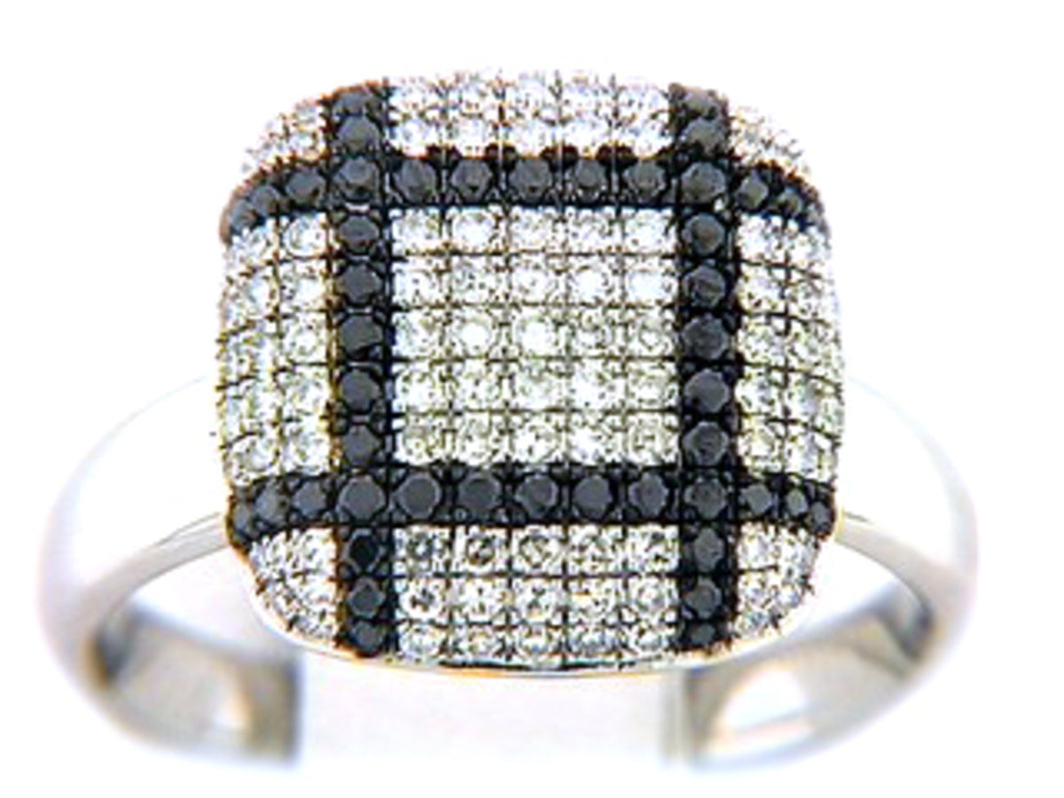 BLACK & WHITE DIAMOND RING, 14KW (R/H)