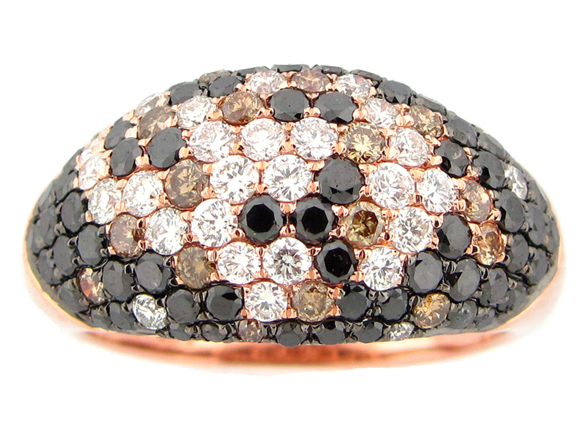 BLACK, BROWN & WHITE DIAMOND RING, 14KR (R/N)