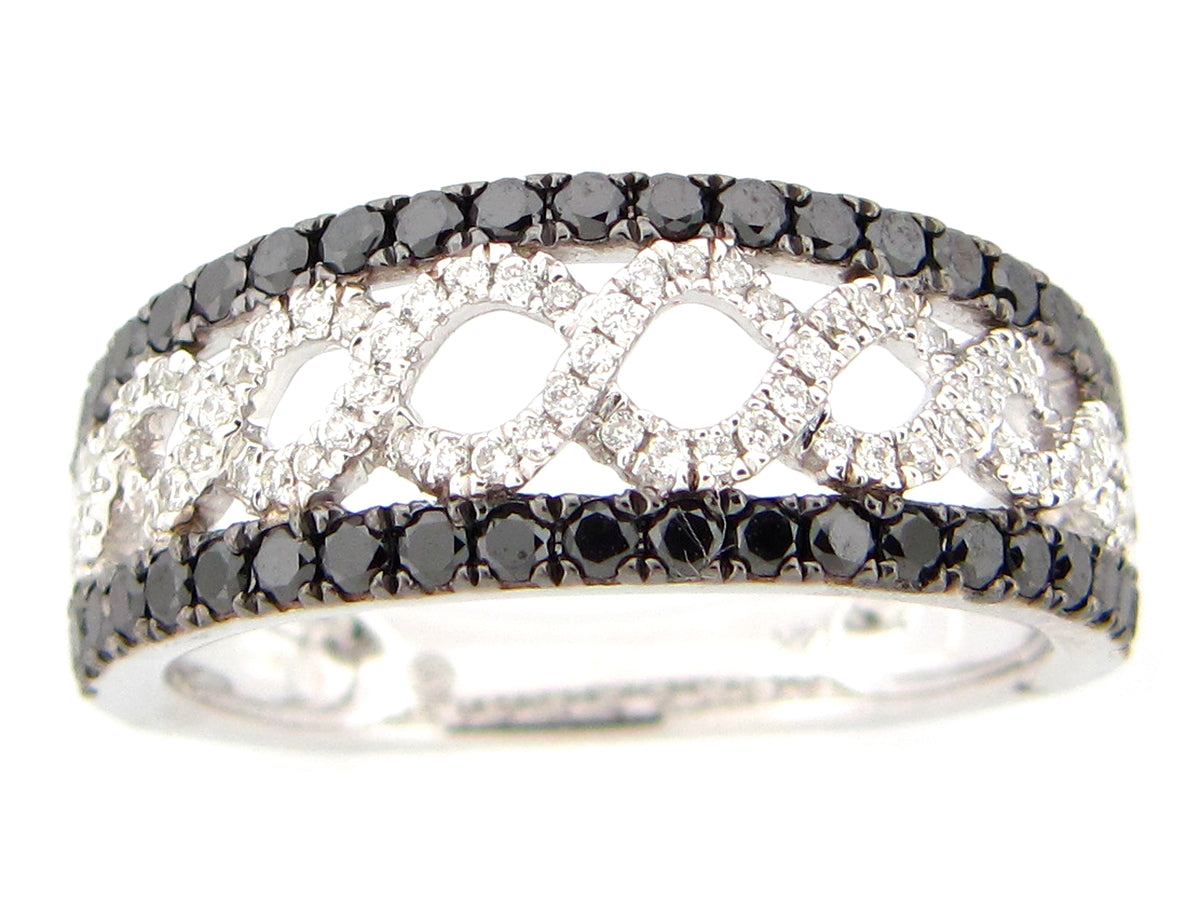 BLACK & WHITE DIAMOND RING, 14KW (R/H)