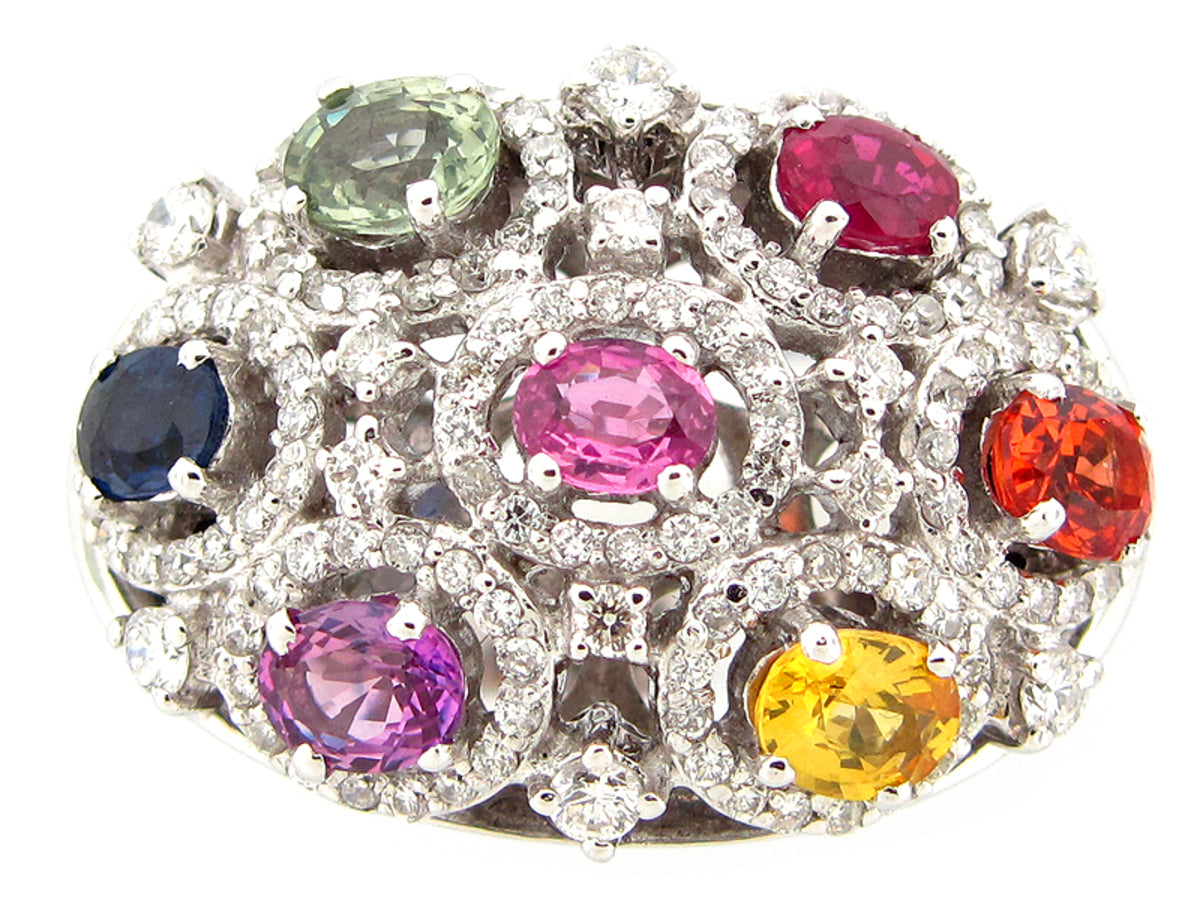 RAINBOW SAPPHIRE & DIAMOND RING, 18KW (H/U), C=1.50
