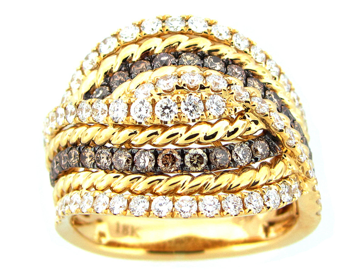 BROWN & WHITE DIAMOND RING, 18KY (N)