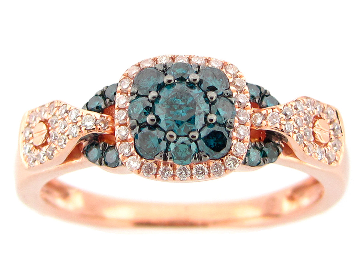IRR BLUE & WHITE DIAMOND RING, 14KR (R)