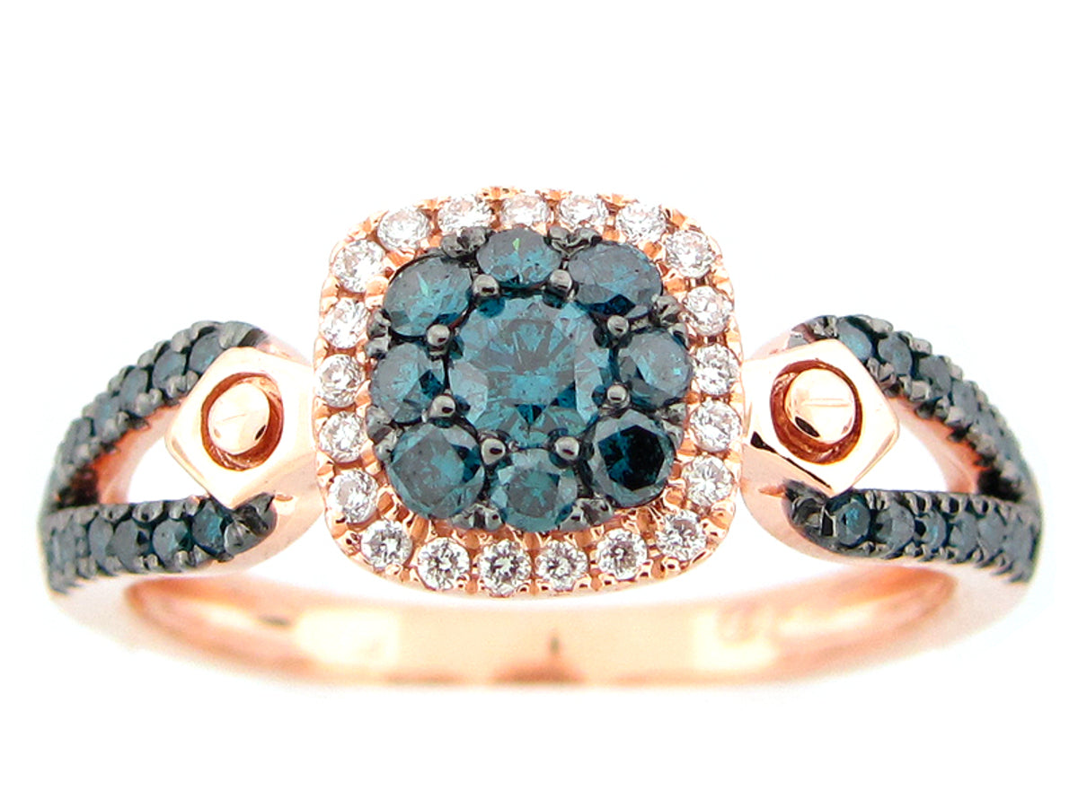 IRR BLUE & WHITE DIAMOND RING, 14KR (R)