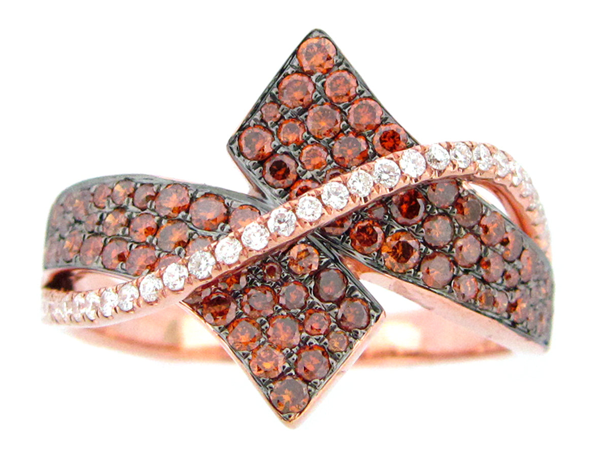 IRR RED ORANGE & WHITE DIAMOND RING, 14KR (R)