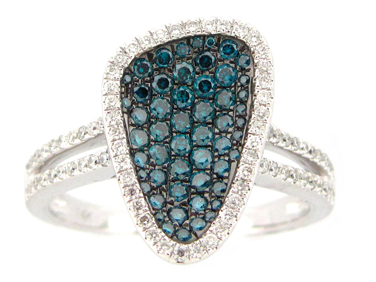 IRR BLUE & WHITE DIAMOND RING, 14KW (R)