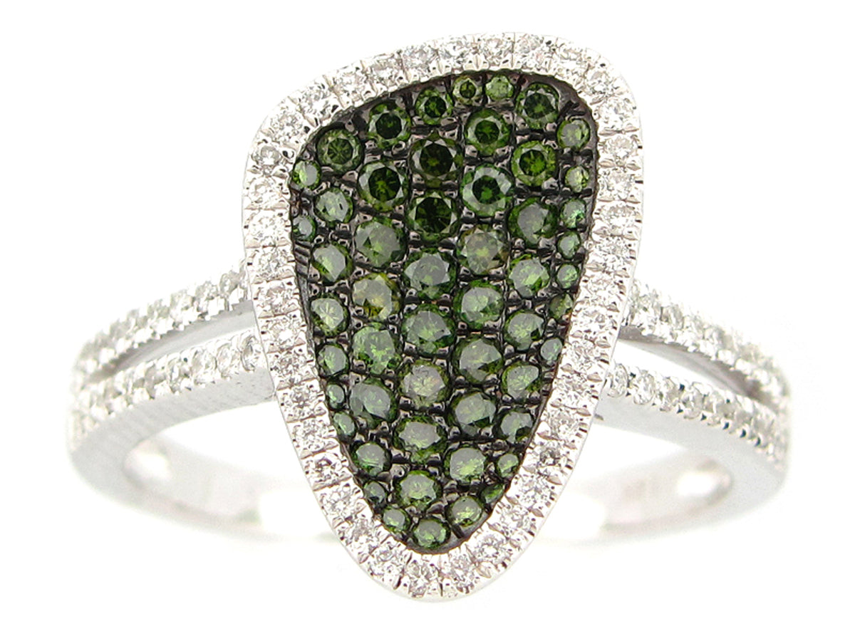 IRR GREEN & WHITE DIAMOND RING, 14KW (R)