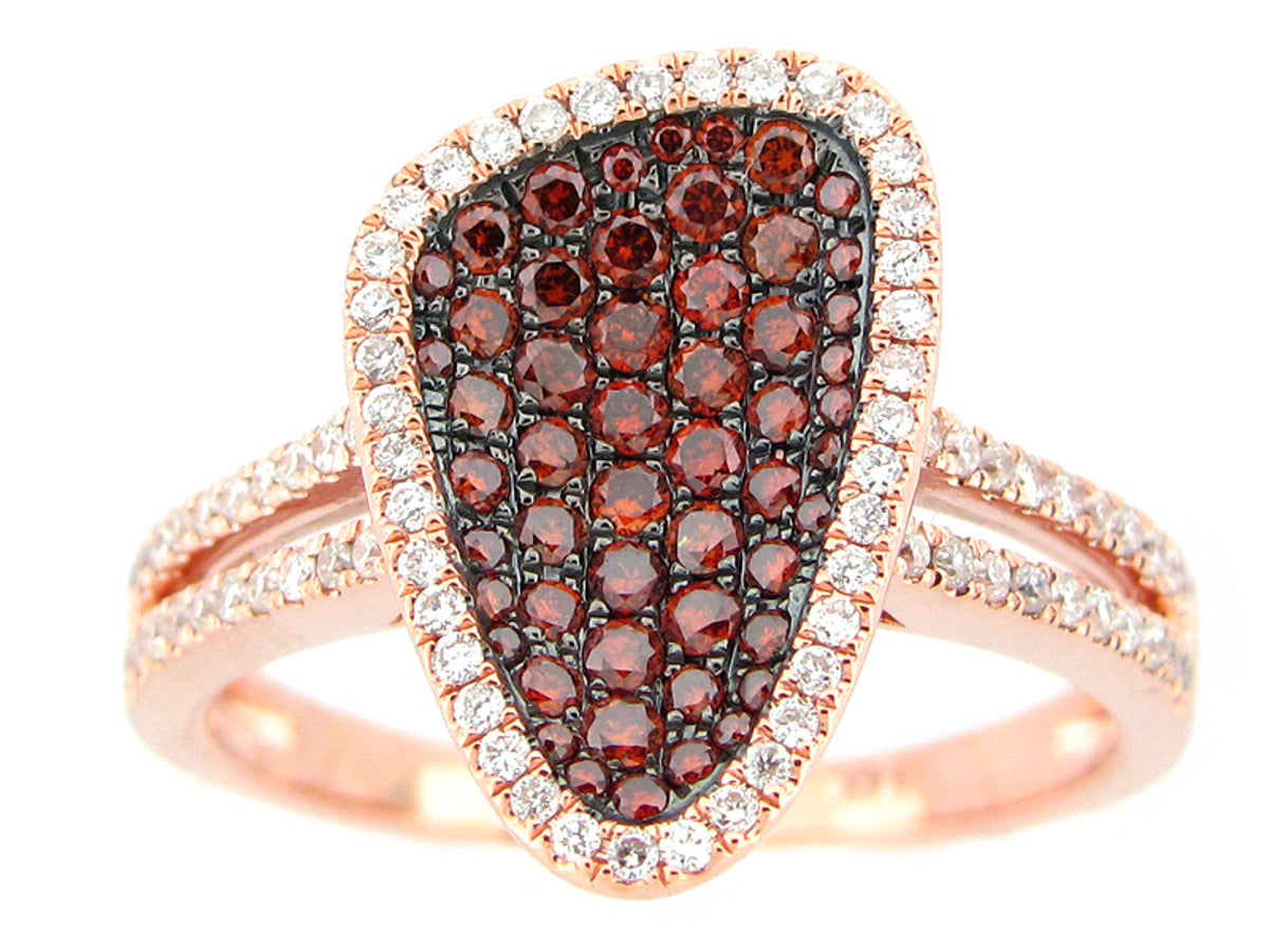 IRR RED ORANGE & WHITE DIAMOND RING, 14KR (N)