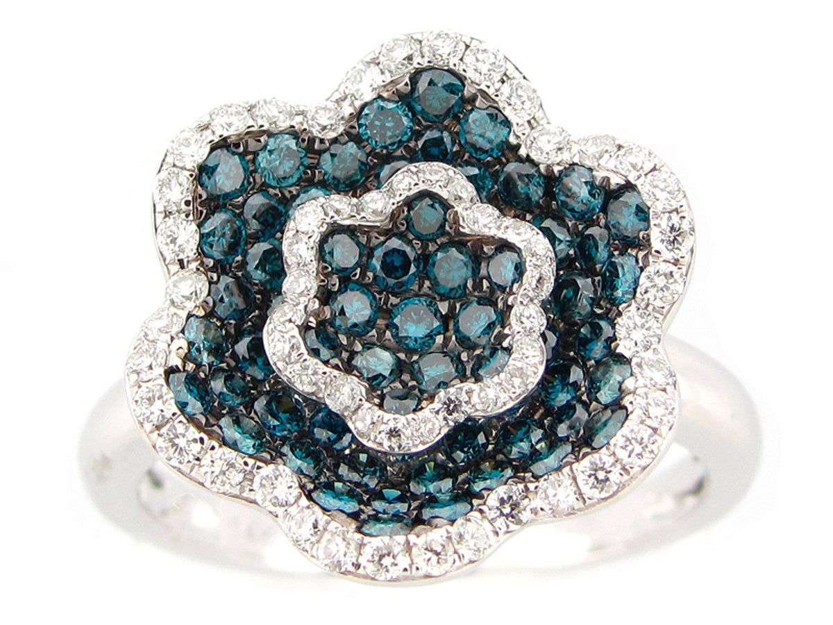 IRR BLUE & WHITE DIAMOND RING, 14KW (R)