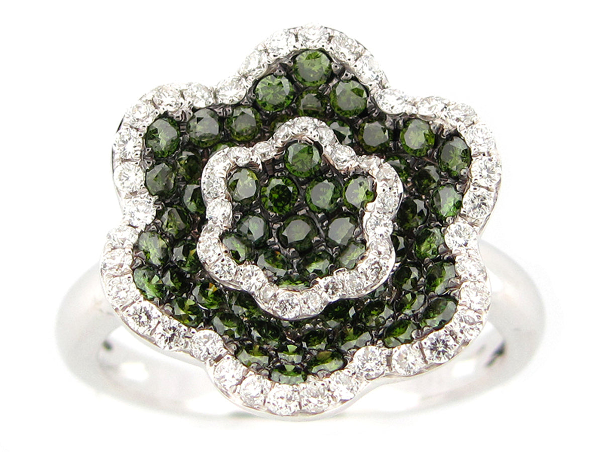IRR GREEN & WHITE DIAMOND RING, 14KW (R)