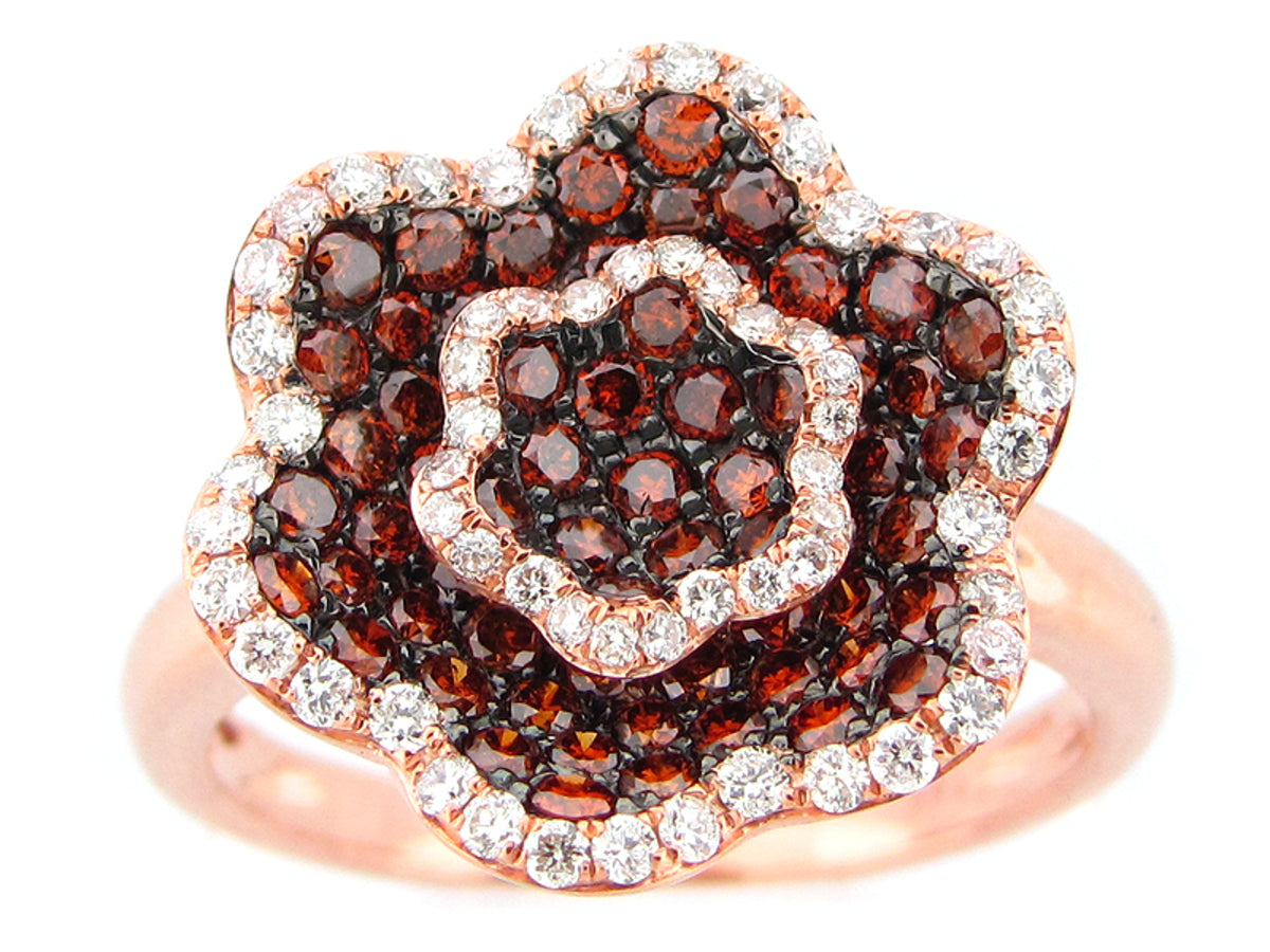 IRR RED ORANGE & WHITE DIAMOND RING, 14KR (R)
