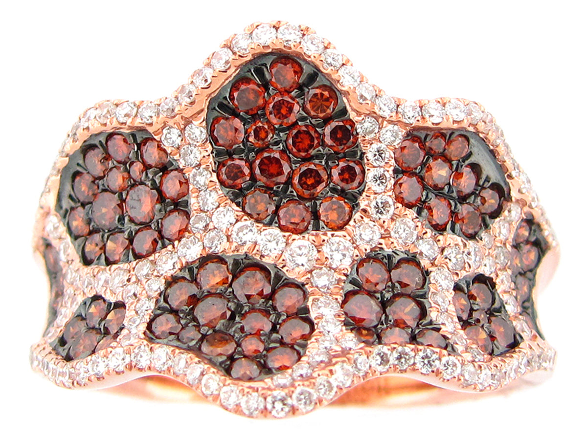 IRR RED ORANGE & WHITE DIAMOND RING, 14KR (R)