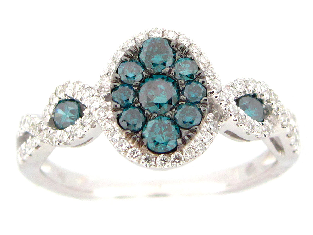 IRR BLUE & WHITE DIAMOND RING, 14KW (R)