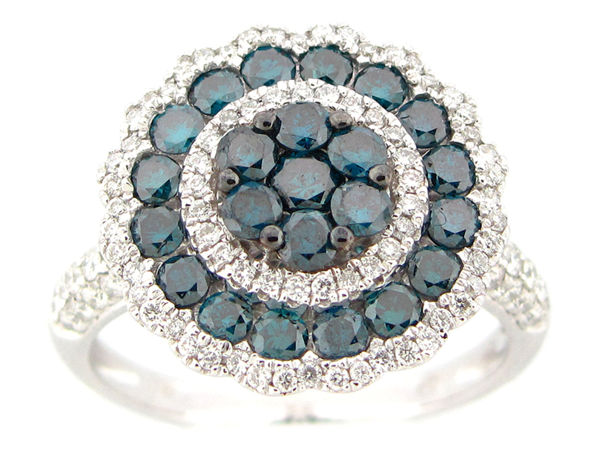 IRR BLUE & WHITE DIAMOND RING, 14KW (R)