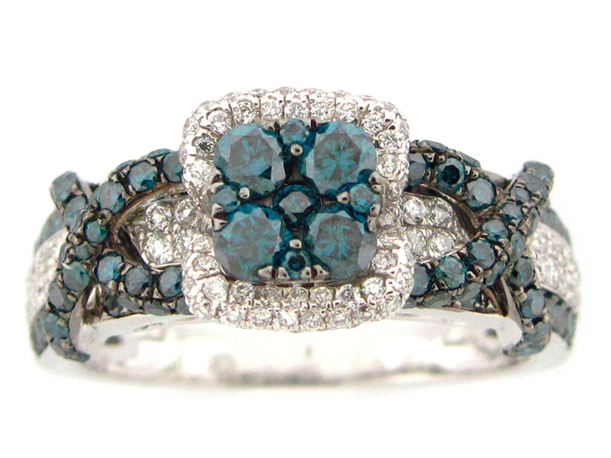 IRR BLUE & WHITE DIAMOND RING, 14KW (R)