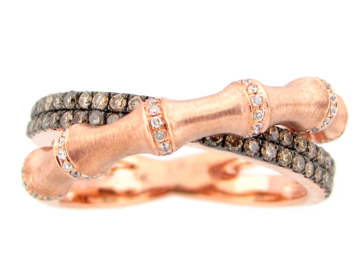 BROWN & WHITE DIAMOND RING, 14KR (N)