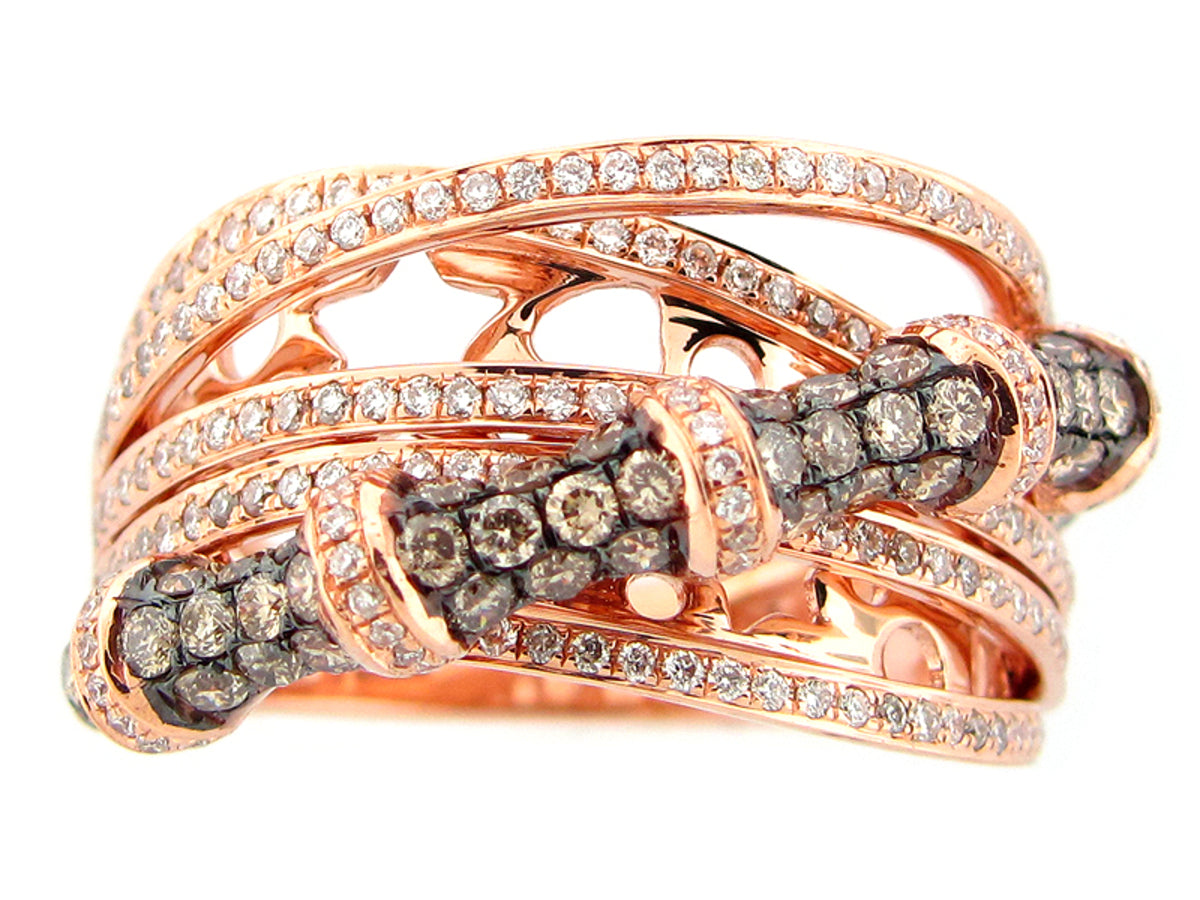 BROWN & WHITE DIAMOND RING, 14KR (N)