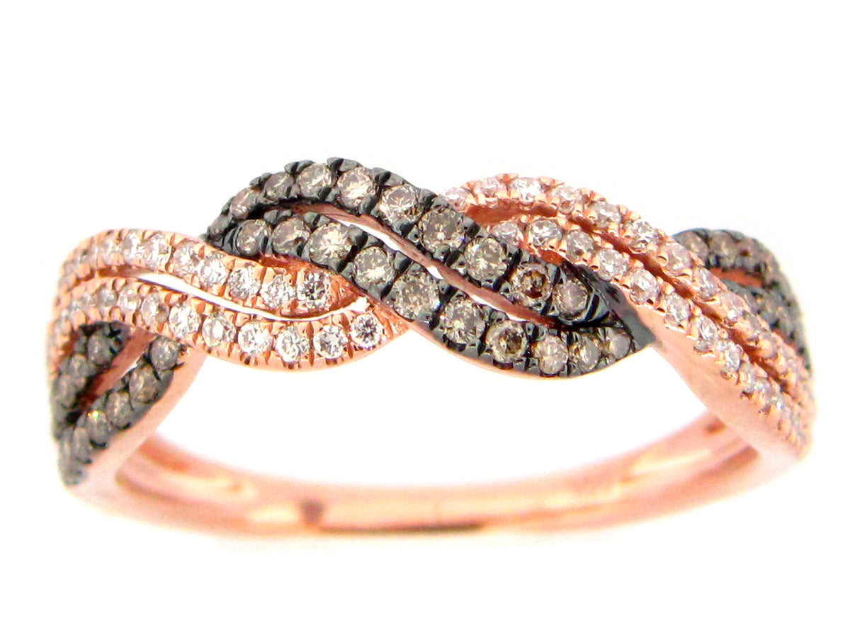 BROWN & WHITE DIAMOND RING, 14KR (N)