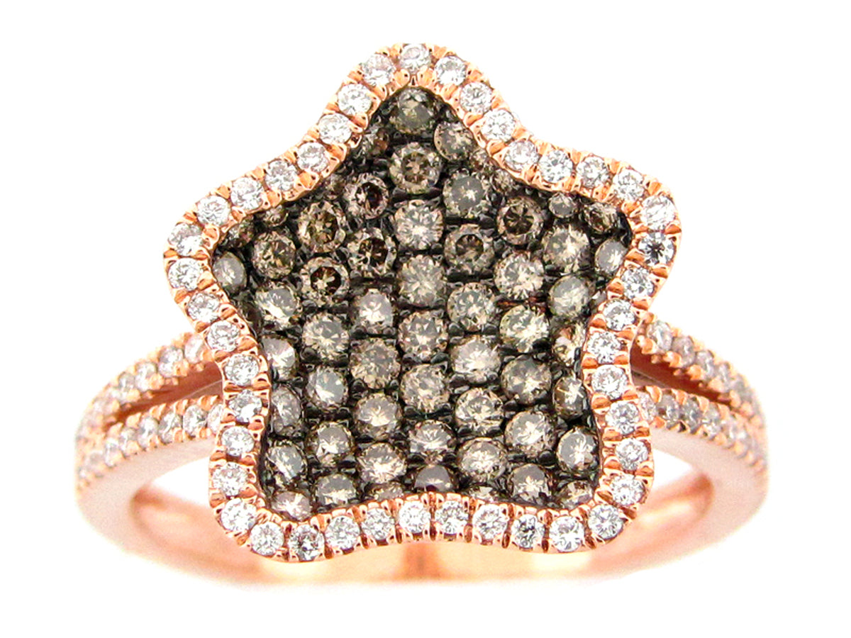 BROWN & WHITE DIAMOND RING, 14KR (N)