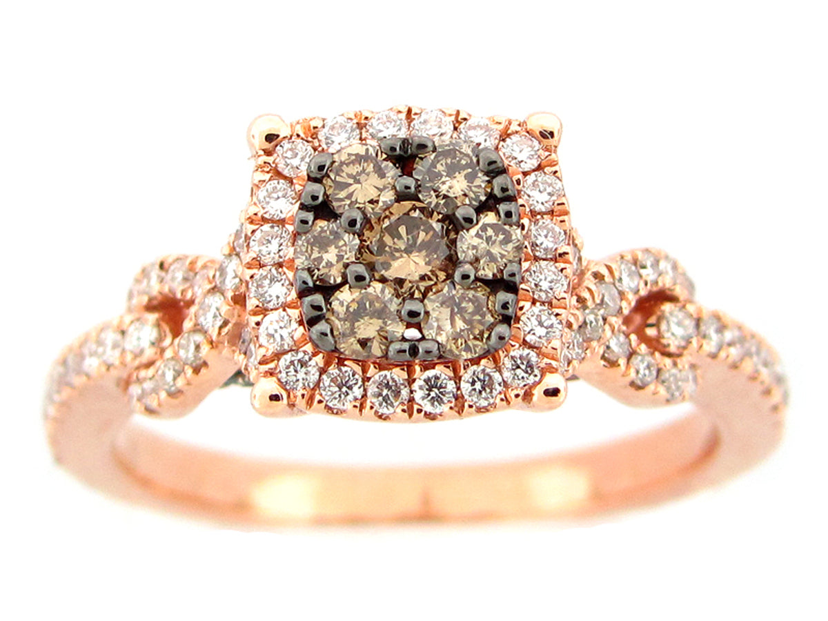 BROWN & WHITE DIAMOND RING, 14KR (N)