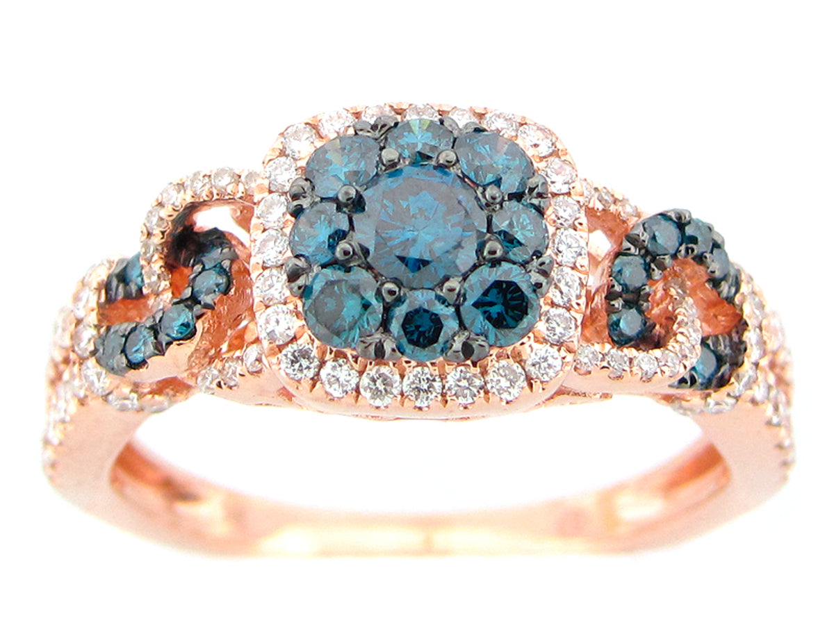 IRR BLUE & WHITE DIAMOND RING, 14KR (R)