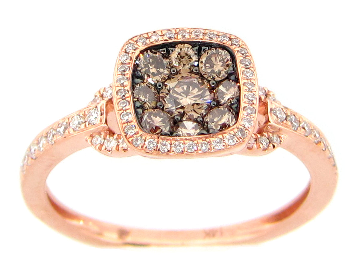 BROWN & WHITE DIAMOND RING, 14KR (N)