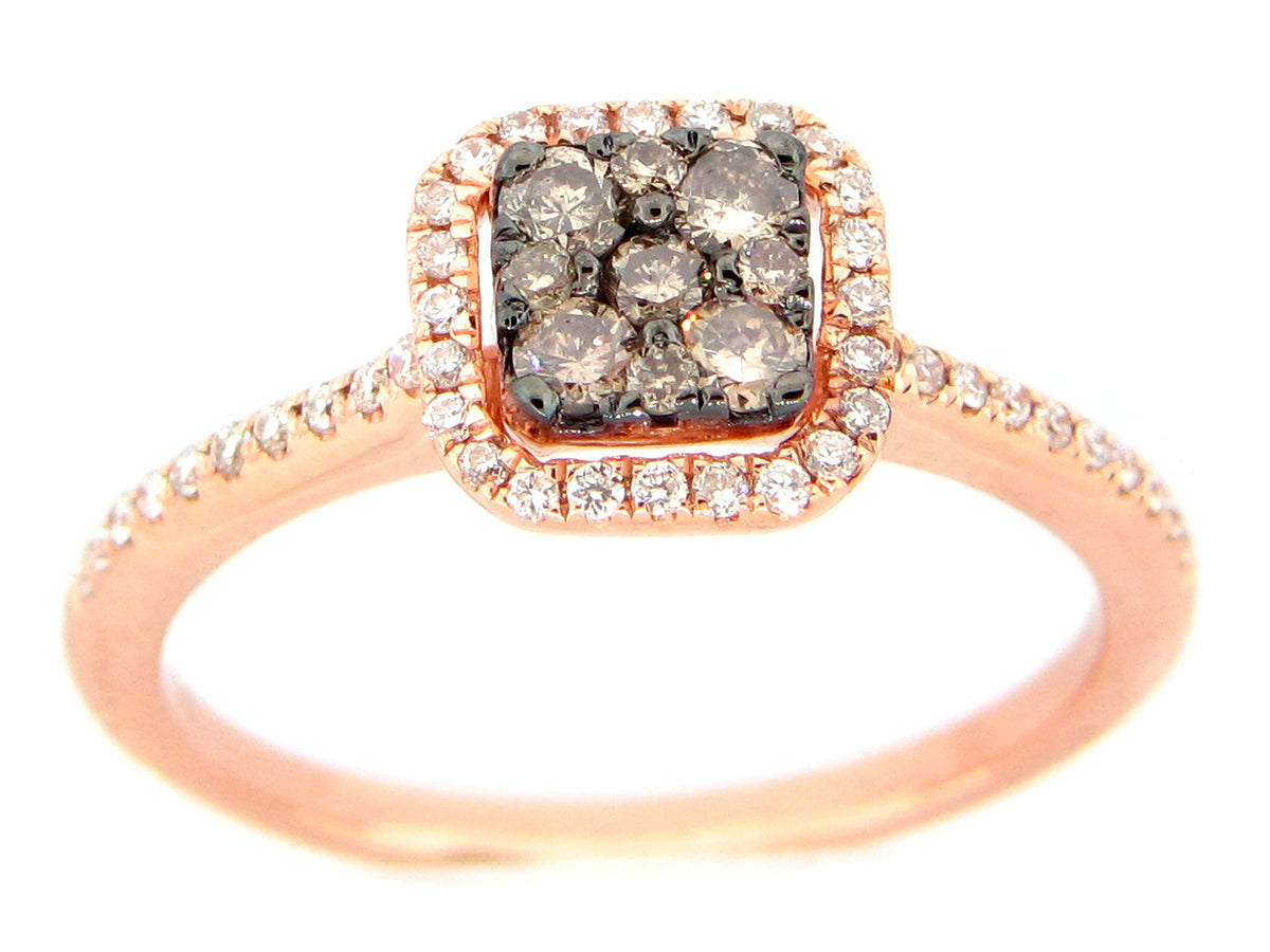 BROWN & WHITE DIAMOND RING, 14KR (N)