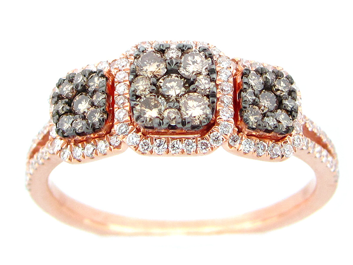 BROWN & WHITE DIAMOND RING, 14KR (N)