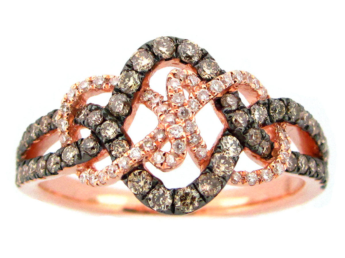 BROWN & WHITE DIAMOND RING, 14KR (N)