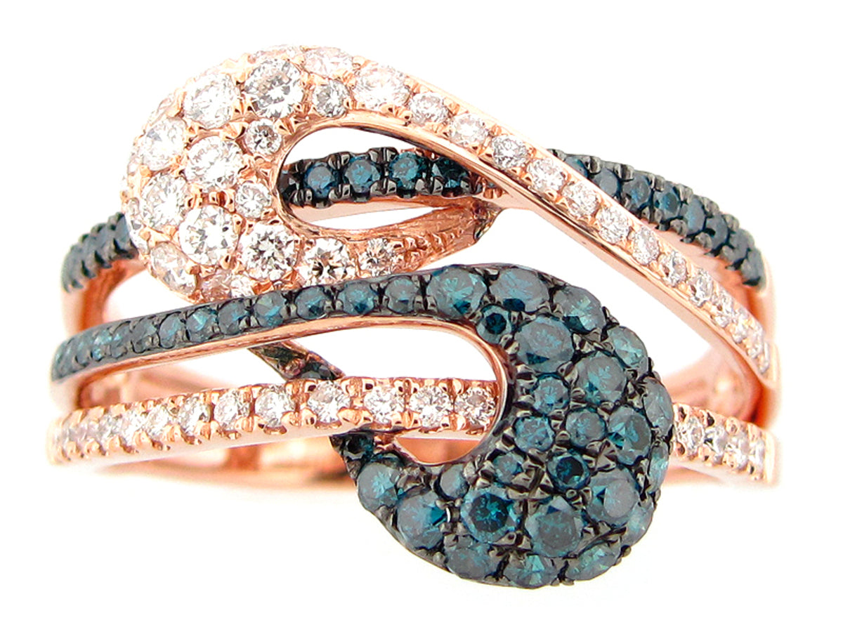 IRR BLUE & WHITE DIAMOND RING, 14KR (R)