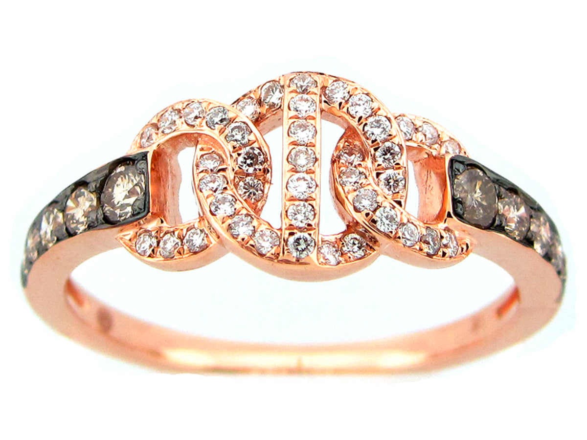 BROWN & WHITE DIAMOND RING, 14KR (N)