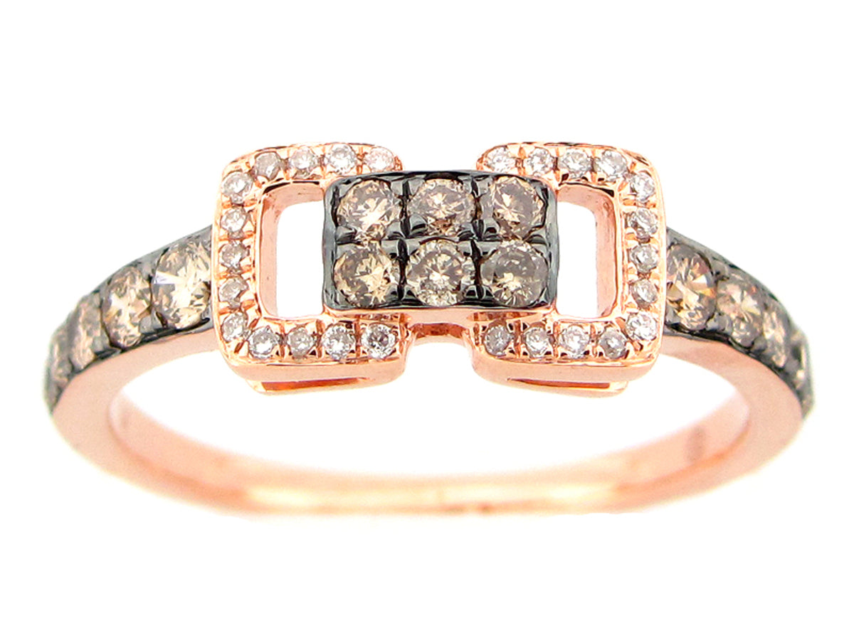 BROWN & WHITE DIAMOND RING, 14KR (N)