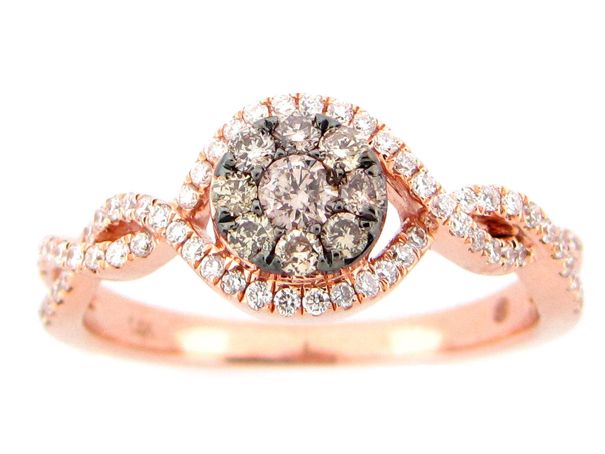 BROWN & WHITE DIAMOND RING, 14KR (N)