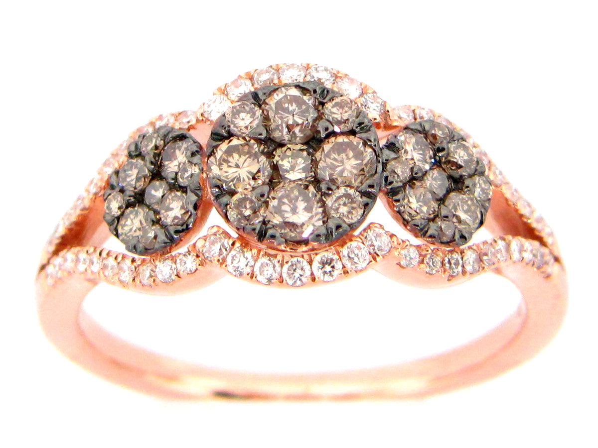 BROWN & WHITE DIAMOND RING, 14KR (N)