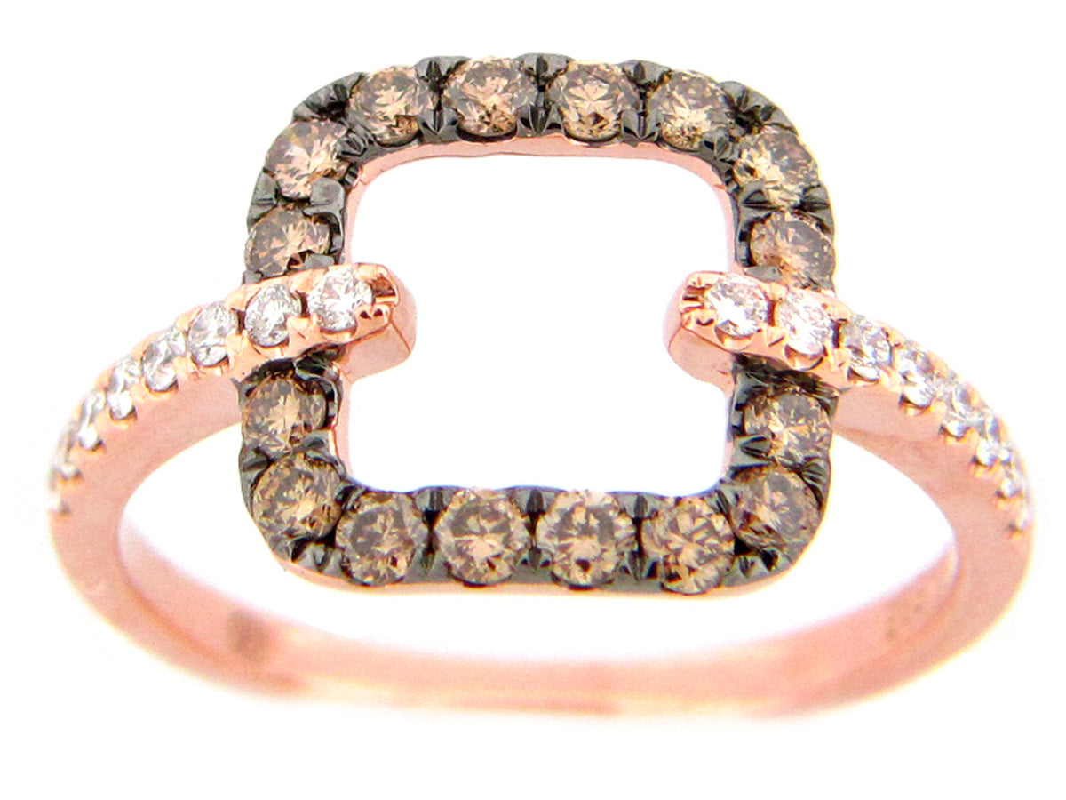 BROWN & WHITE DIAMOND SQUARE RING, 14KR (N)