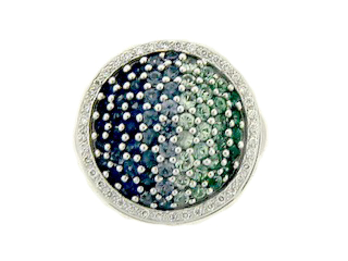 TSAVORITE, SAPPHIRE & DIAMOND RING,18KW (H), C=2.45