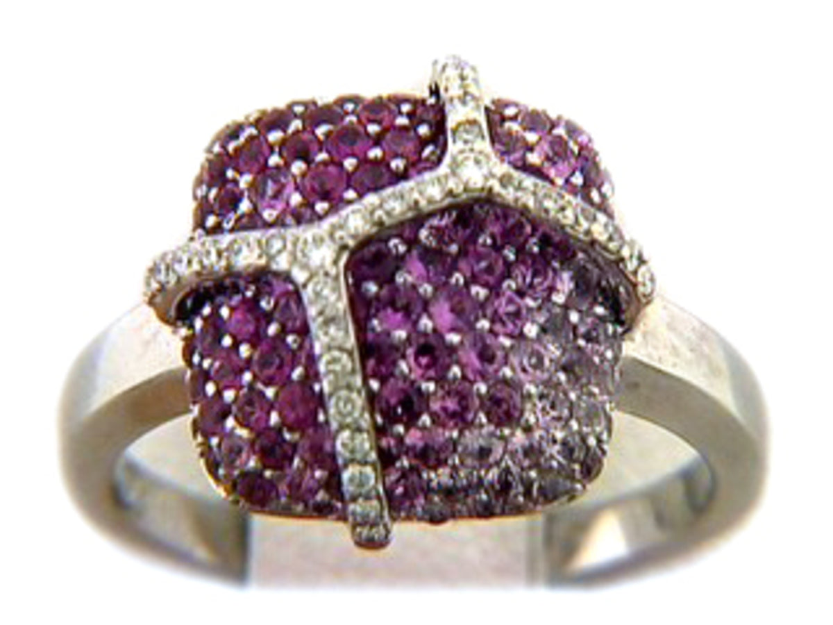 PINK SAPPHIRE & DIAMOND RING, 18KW (H), C=1.60